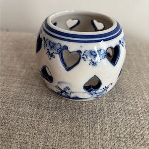 Vintage Handpainted Porcelain Tealight Candleholder Delft Pottery Blue Votive
